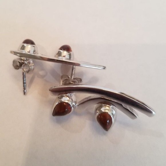 Unique High Shine Non Tarnish 925 Sterling Silver Amber Earrings Made in Italy - Picture 2 of 9